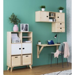Dynamisches modulares Regal mit 3 Kiefernholzwürfeln