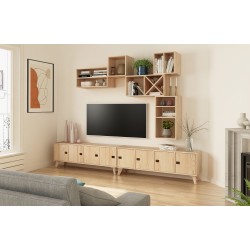 Dynamisches modulares Regal mit 3 Kiefernholzwürfeln