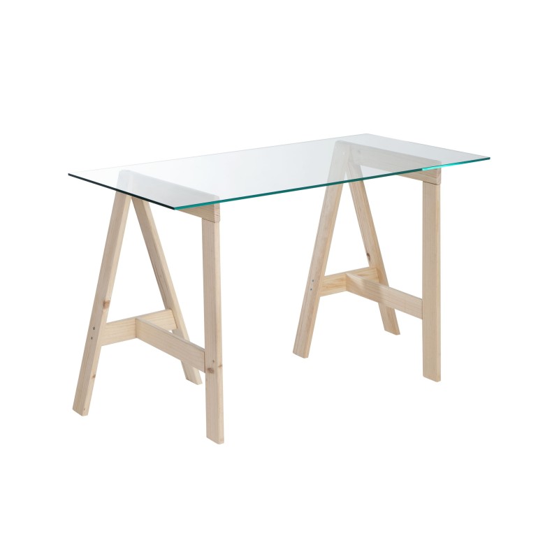 Glame-Modell-Schreibtisch mit gehärtetem Glas-Arbeitsplatten- und Holzbeinen-Staffelei-Format Cabegla.99