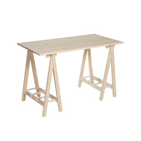 Desktop-Tischanker mit hölzerner Arbeitsplatte 120x60 cm und Holzbeine und Baumwolldichtung.