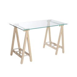 Desktop-Tischanker mit Glas-Arbeitsplatte 120x60cm und Holzbeine und Textildichtung